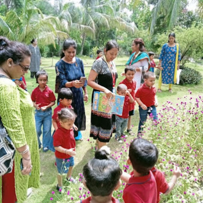 Preschools - Teachers with students outdoor learning - Durgapur Hub